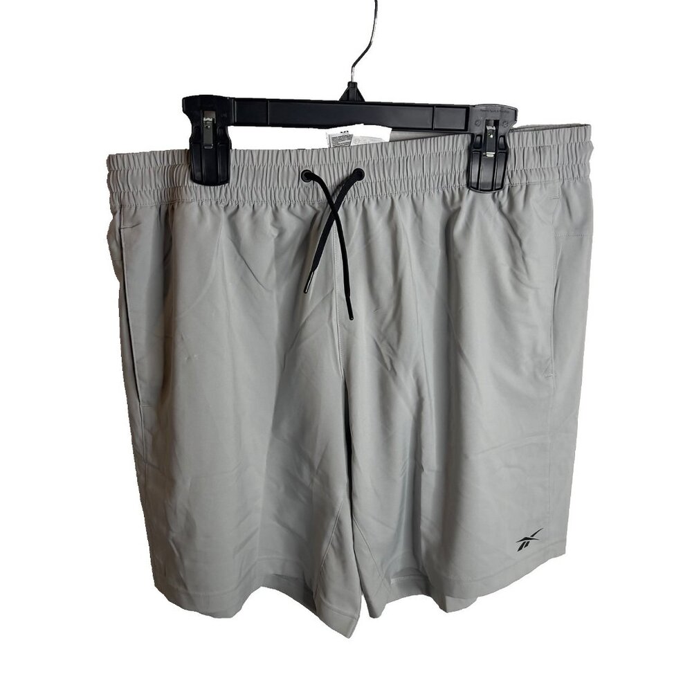 Reebok Mens Regular-Fit Moisture-Wicking 9" Woven Drawstring Shorts Grey 2XL